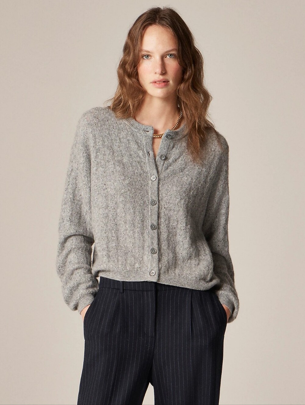 J. Crew Supersoft pointelle bubble-hem cardigan Sz Xs
